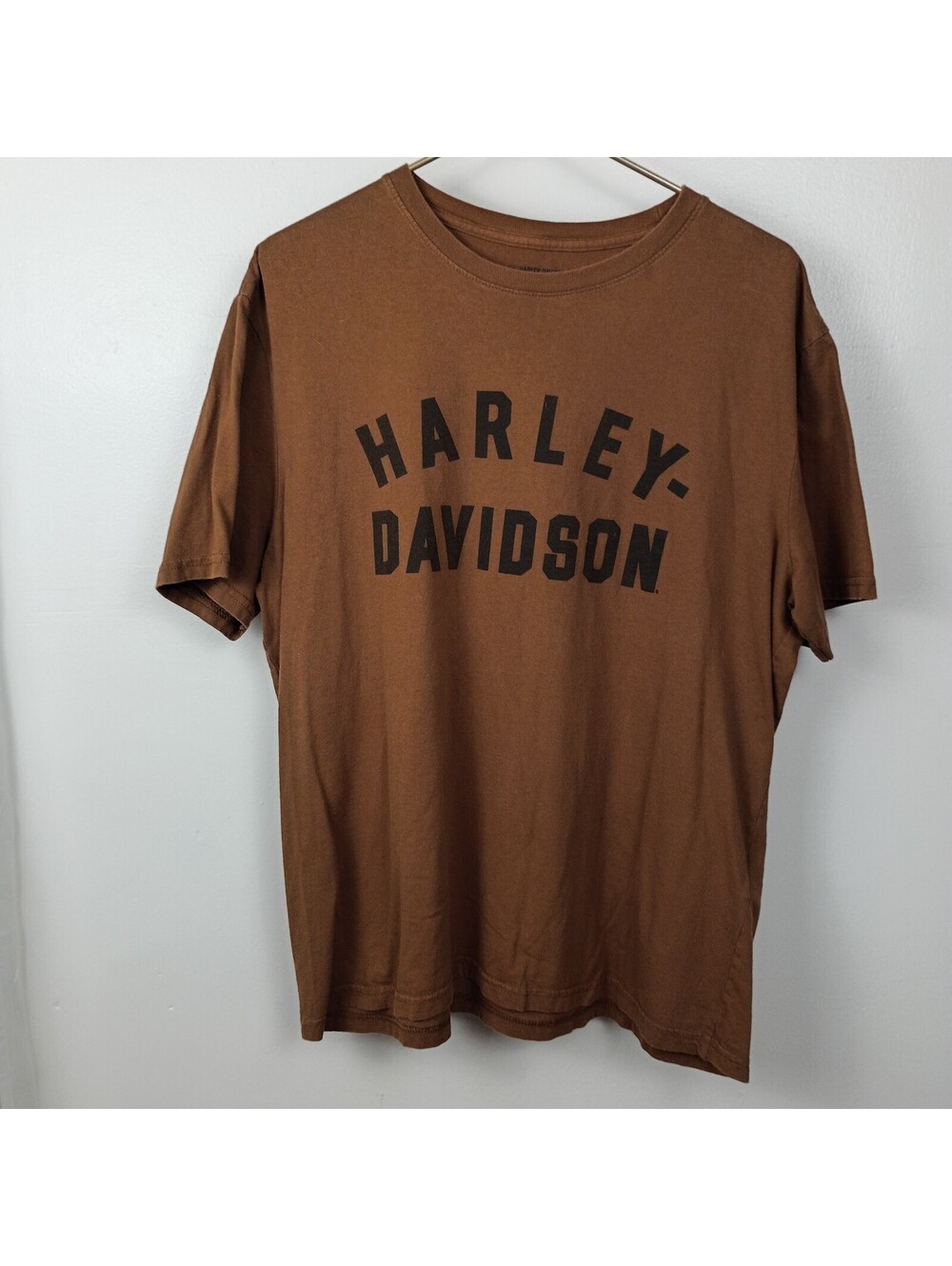 Harley Davidson Large Logo Brown Short Sleeve Shirt Size Large L Basic